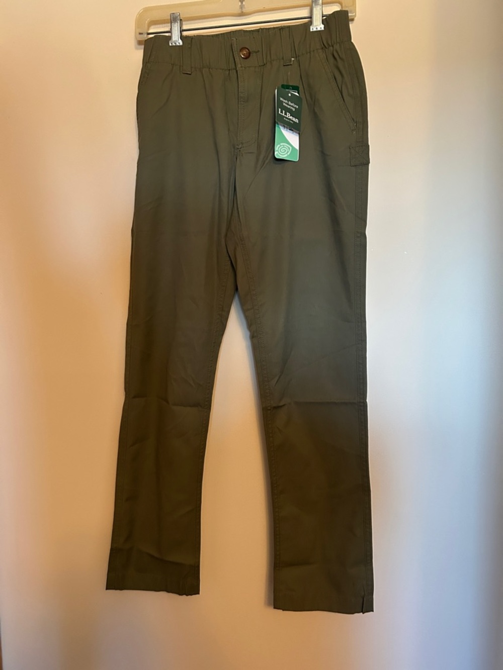 LLBean khaki green elastic waistband front zip pull on pants size 2 new/tags